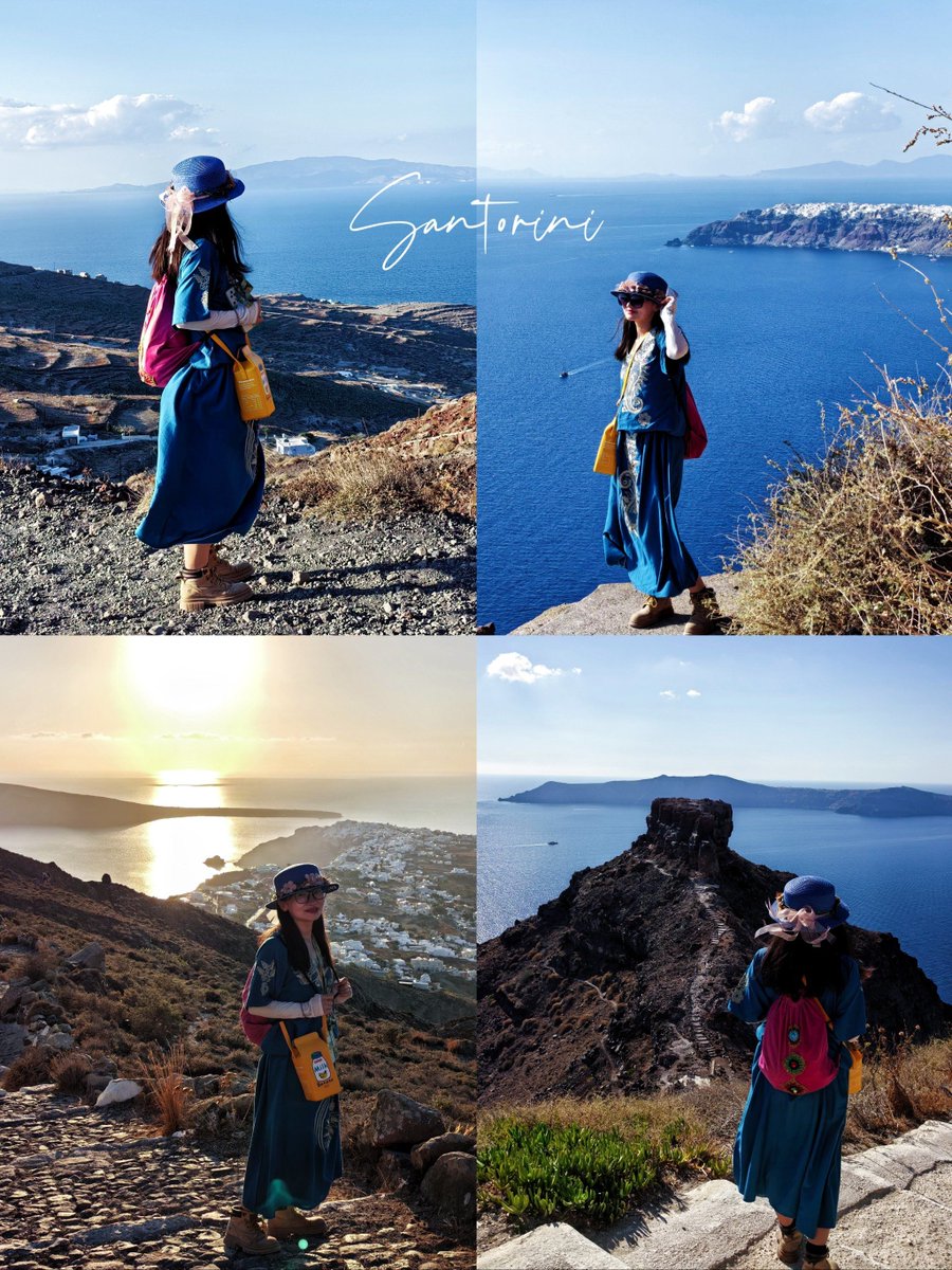 0523yumi1976's tweet photo. Just hiked to the cliff edge at sunrise in Santorini—pink skies hitting the Aegean Sea, no crowds, just my camera and perfect silence. This is the kind of moment that sticks to your soul forever. https://t.co/OTlWNSle0g