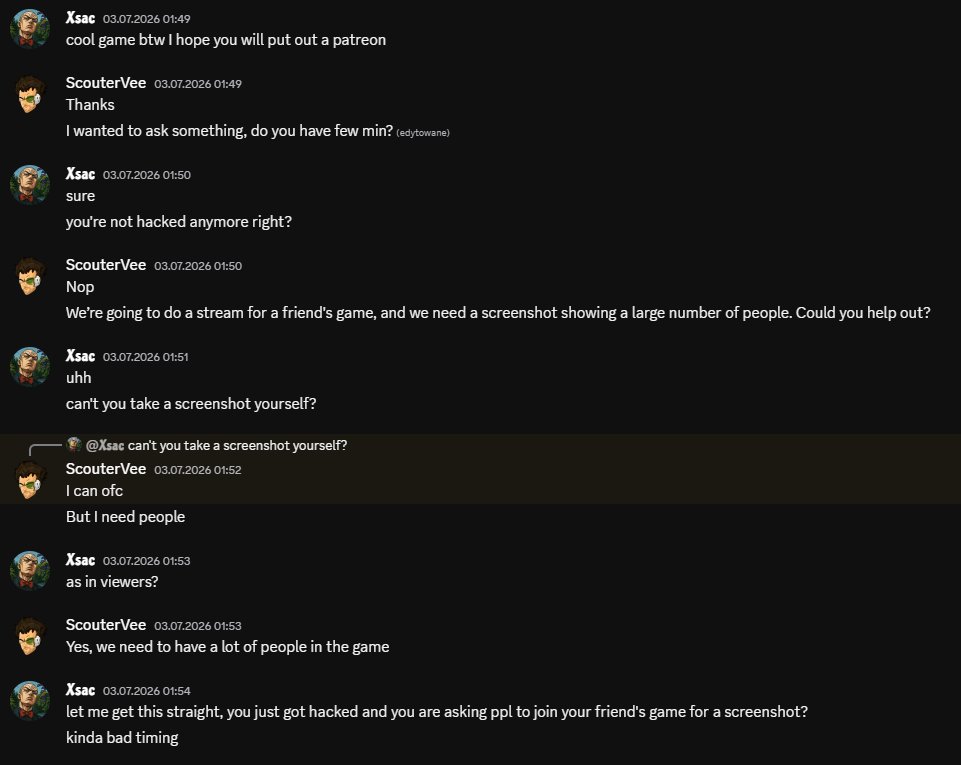 astowski_micha's tweet photo. @ScouterVee @discord @discord_support Good thing I knew about the hack, that guy is the scum of the earth
After that message he blocked me and banned me from the server, he also disabled the invite link https://t.co/3h0VHMkO9J