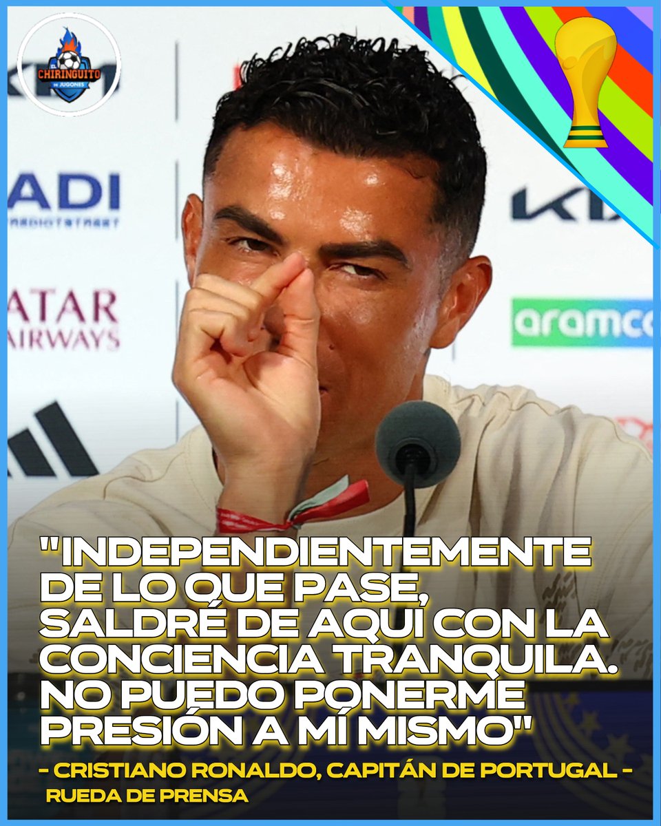 elchiringuitotv's tweet photo. 💥🇵🇹 CRISTIANO RESPONDE a las CRÍTICAS antes de enfrentarse a España:

😉 "Llevan 23 años intentando matarme... los fans saben lo que hay, el resto no importa".

🤷‍♂️ "No voy a ser más Cristiano por ganar el Mundial... ni menos por no ganarlo". https://t.co/Nd6Pq5mAj9