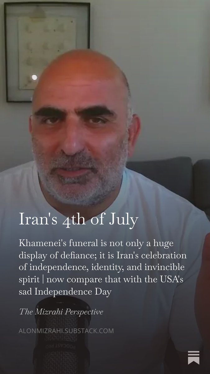 alon_mizrahi's tweet photo. Khamenei's funeral is not only a huge display of defiance; it is Iran's celebration of independence, identity, and invincible spirit | now compare that with the USA's sad Independence Day
https://t.co/DTyQZBpzCB https://t.co/COQj5YSkAm