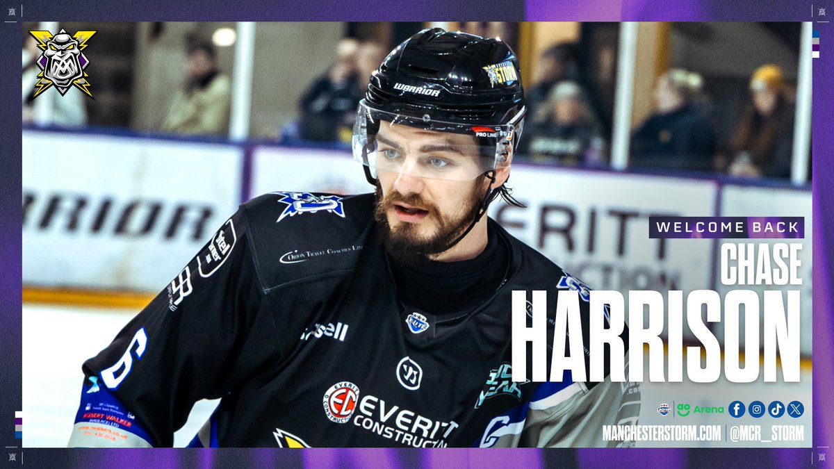 Mcr_Storm's tweet photo. ✍️ 𝗛𝗔𝗥𝗥𝗜𝗦𝗢𝗡 𝗥𝗘𝗧𝗨𝗥𝗡𝗦 𝗙𝗢𝗥 𝗬𝗘𝗔𝗥 𝟱

Manchester Storm are delighted to confirm the return of defenceman Chase Harrison for the 2026-27 EIHL season, marking his fifth consecutive campaign with the club.

🗞️ https://t.co/xM5qgbK46L

#Homecoming https://t.co/JzXYvOxm8T