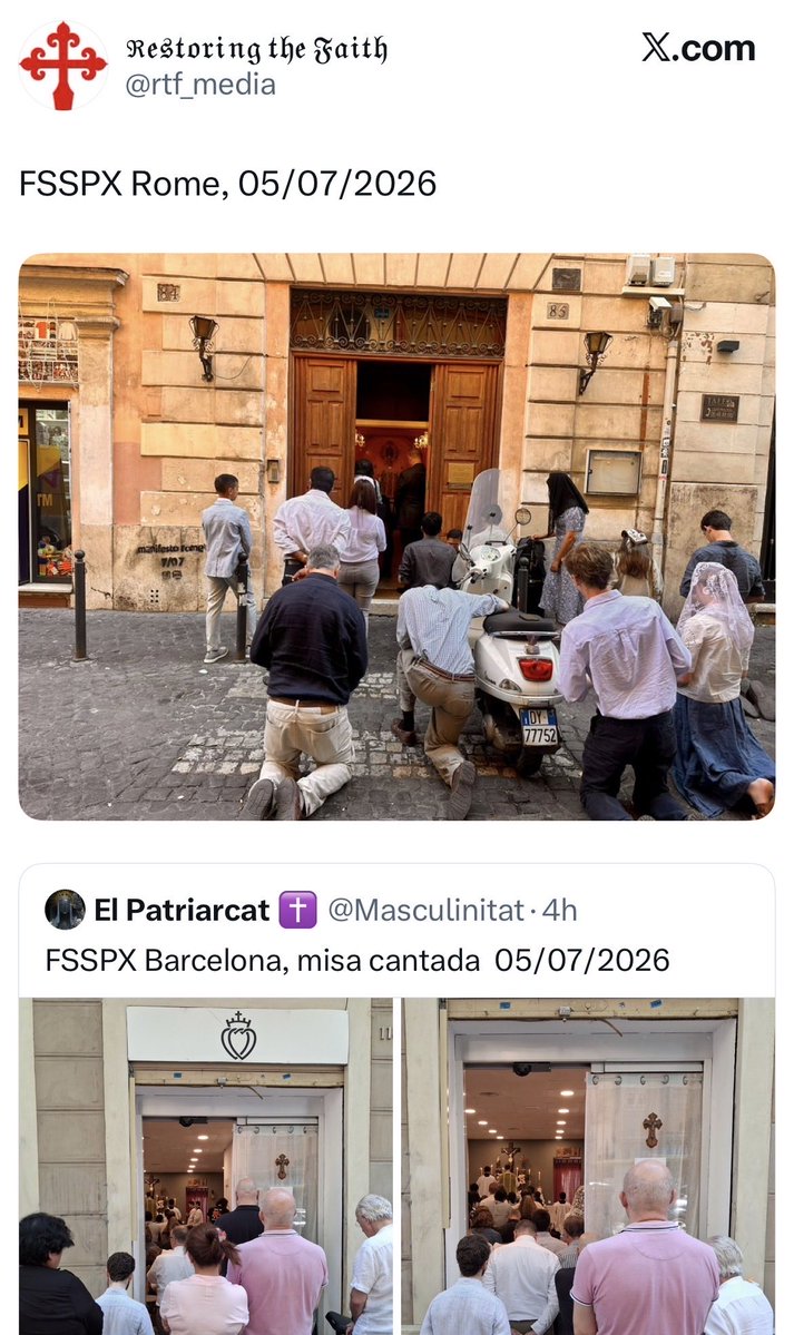 RadioSpada's tweet photo. 🤷‍♂️ Diverse foto mostrano un’interessante partecipazione di fedeli nelle cappelle FSSPX oggi, con persone fino in strada. Così ad occhio il tandem Fernández-Müller ha fatto un servizio involontario alla Tradizione. Schema 1988 rispettato al millimetro. Più forte, ragazzi! https://t.co/RMAsxR7FI1