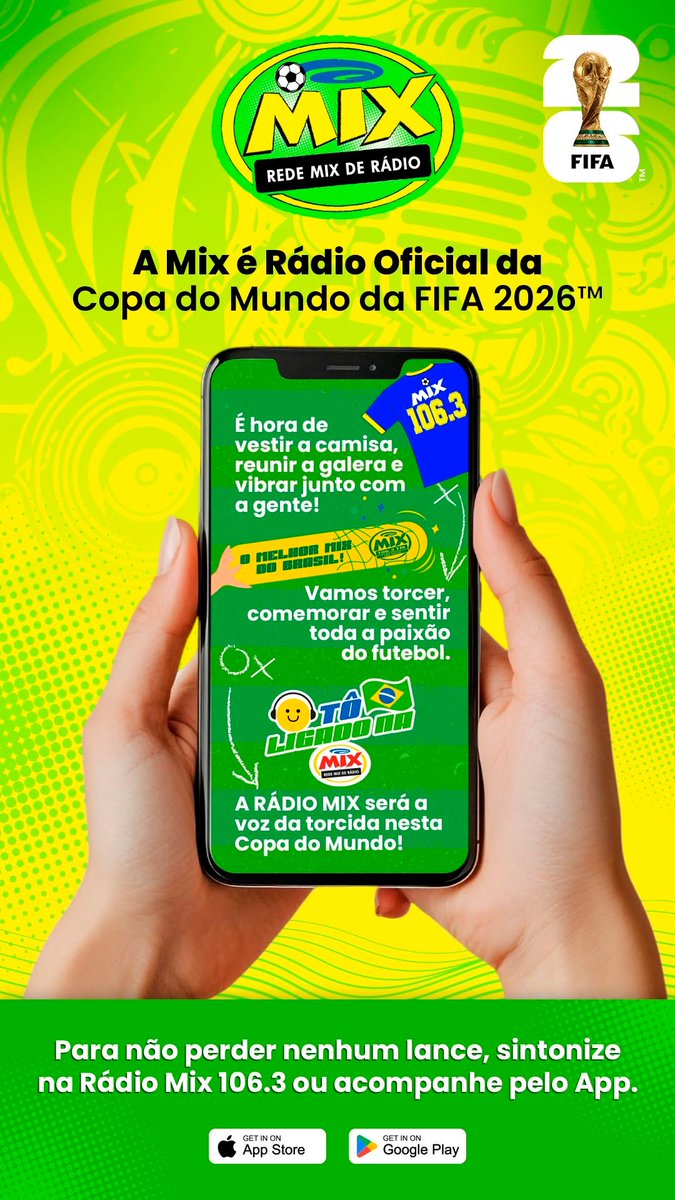 radiomixfm's tweet photo. Hoje tem Brasil x Noruega, valendo uma vaga nas quartas de final da Copa do Mundo! ⚽🇧🇷

Conta pra gente: qual é o seu palpite para o jogo de hoje? 👇

E sintonize na Mix para não perder nenhum lance!

https://t.co/rBGOBjWl30 https://t.co/p8iTwsjeI8