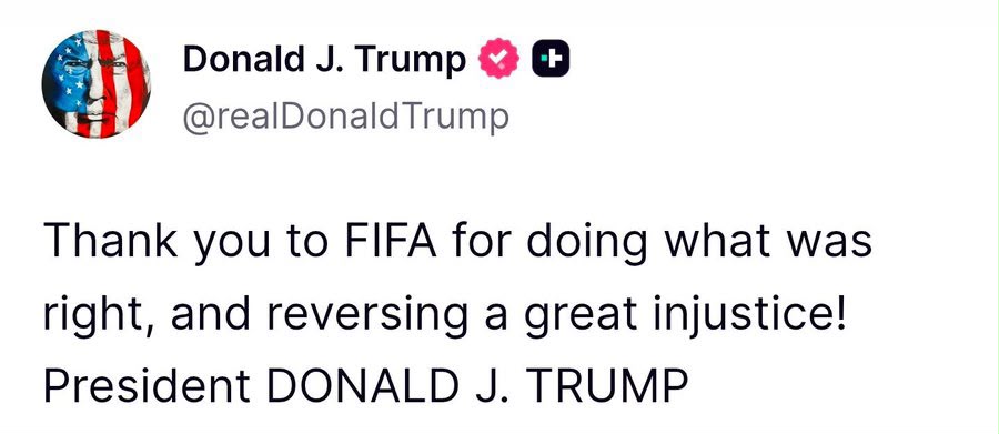 THEWOLFOFTASI's tweet photo. 🔴 في تغريدة لترامب..

شكرًا لـ الفيفا على سماحهم لـ فولارين بالوغون بالمشاركة أمام بلجيكا..
 لقد كان طرده بالبطاقة الحمراء قرار ظالم.. https://t.co/coxckbBSj2