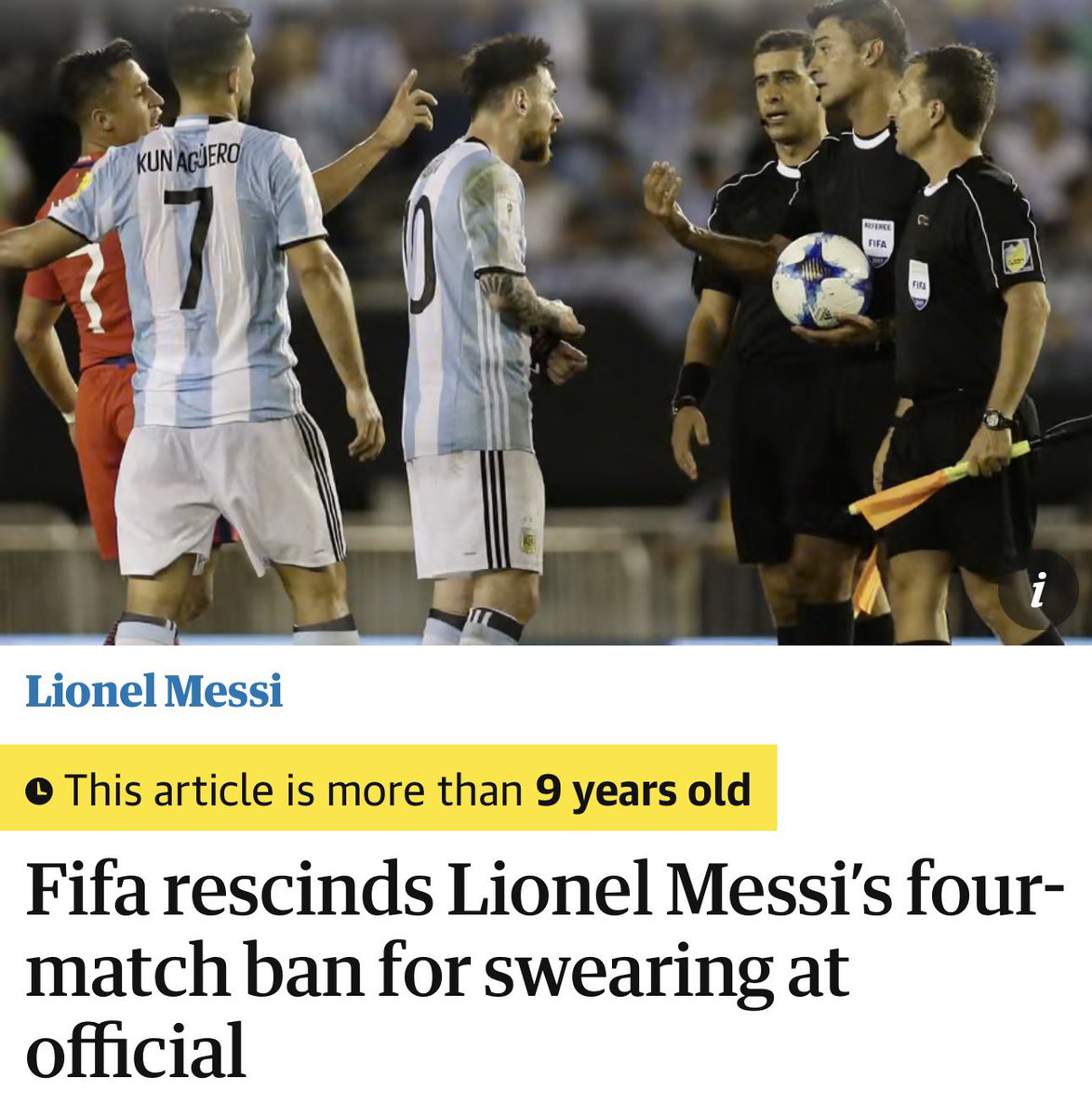 thedukeofmadrid's tweet photo. Why are we surprised about FIFA's incompetence???

Lionel Messi has been getting these favours from FIFA for years and no one was talking about it. https://t.co/V3O0WR9eRC