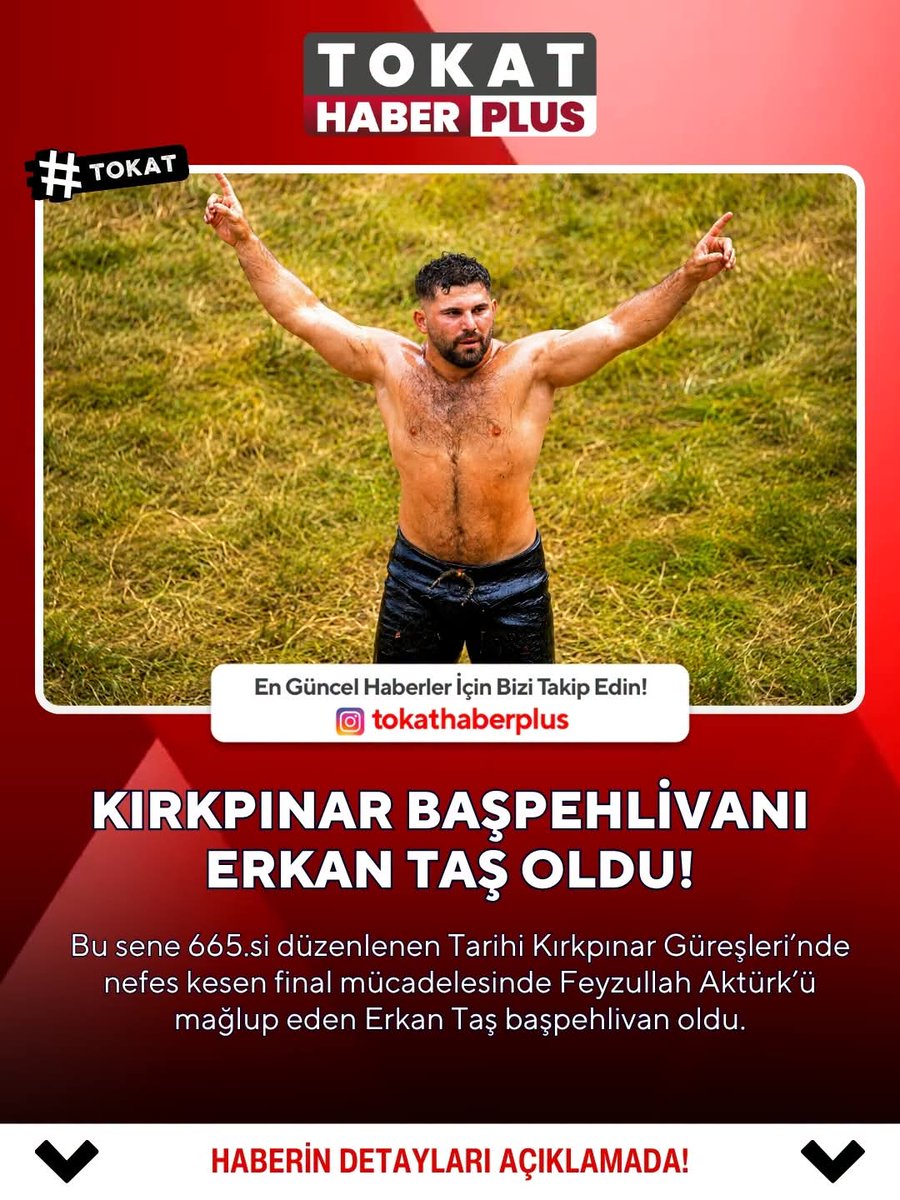 YAARYURTSAL7's tweet photo. KIRKPINAR BAŞPEHLİVANI ERKAN TAŞ OLDU!

Bu sene https://t.co/VI4cUfr73J düzenlenen Tarihi Kırkpınar Güreşleri’nde nefes kesen final mücadelesinde Feyzullah Aktürk’ü mağlup eden Erkan Taş başpehlivan oldu. https://t.co/kaeAKZsrPE