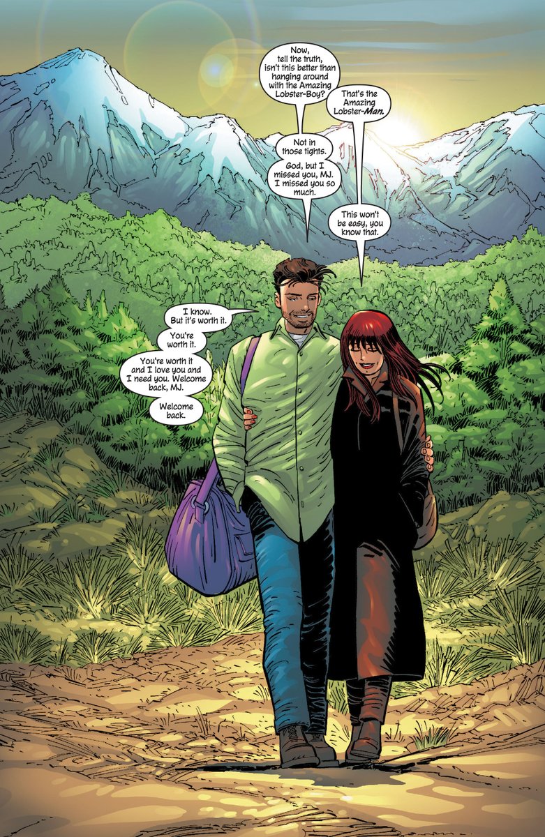idkCedric's tweet photo. I love how MJ and Peter acknowledge that while their marriage won’t be easy, they’re willing to try again.

There's room for both banter and growth, which is lacking in plenty of relationships in comics today. It feels so real. https://t.co/KeNKC7JzmZ