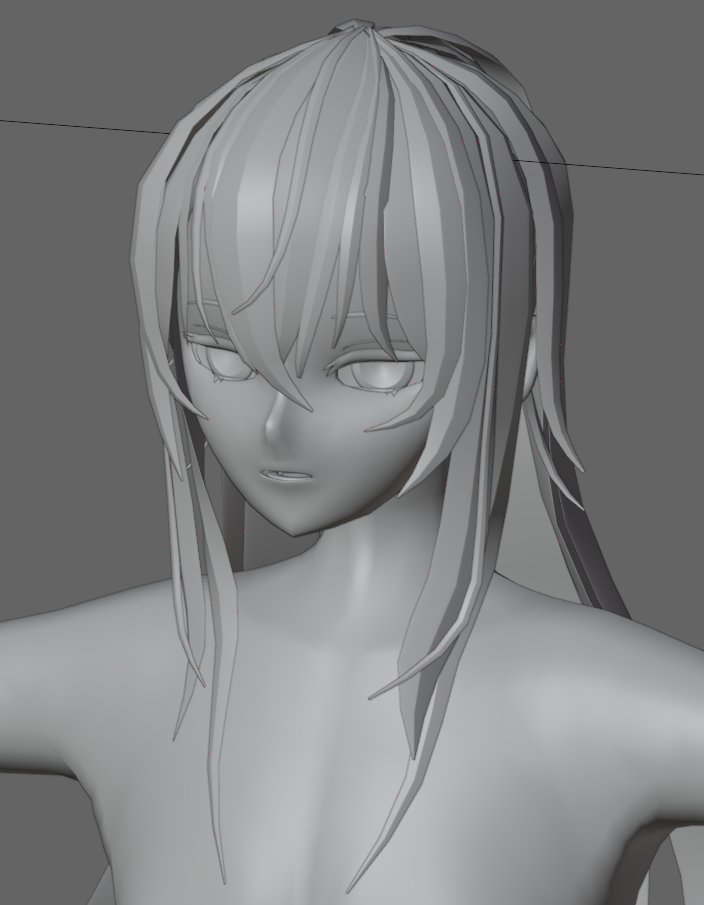 amano_3D's tweet photo. 髪制作進捗　ほんと苦手ー！内側に髪足して多少曲線滑らかに調整したらおわりにしようかな　1体完成が先　 #b3d #blender初心者 #VRCアバター制作中 https://t.co/us8vyF7tvC