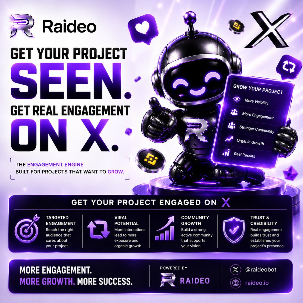 raideobot's tweet photo. How may we assist ?🤭

Raiders can engage on X and get paid in Bnb. 

Project Owners can use our service to get real engagement on their projects on X (not bots)
Visit https://t.co/ToeAqvNApC today. 

$RAID #RAID #BNBChain #BSC #Web3 #Crypto #Altcoins #CryptoLaunch #CryptoCommunity #LowCapGem