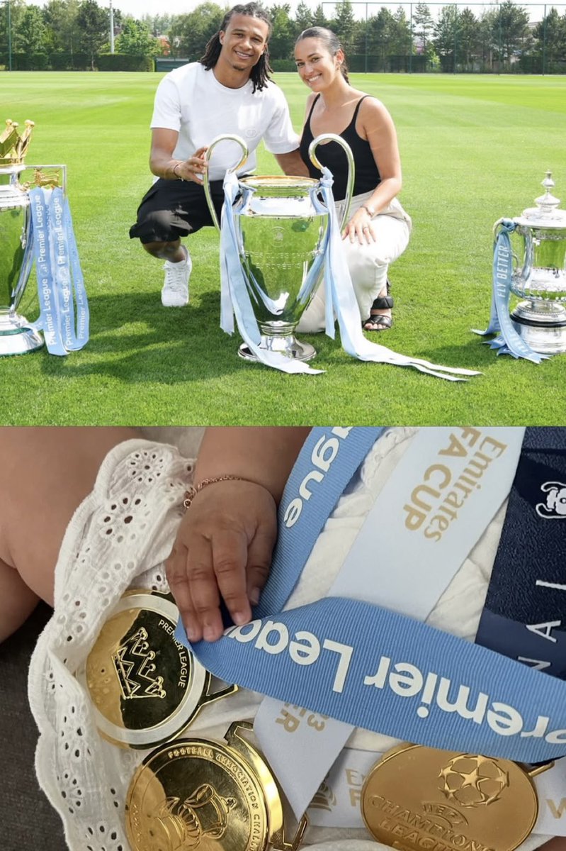 City_Xtra's tweet photo. Nathan Ake’s wife, Kaylee: “We arrived in Manchester as a young couple just engaged. Now, six years later, we’re leaving as a family of four, with a (very 😜) filled trophy cabinet and more amazing moments and memories I can count.

“Since we were kids I’ve watched you work day in and day out to achieve your goals, and words can’t express how proud of you l am and everything you’ve won and achieved here. The Champions League. A Treble winning season. Becoming the first team ever to win the league four times in a row - it’s just been the most incredible journey.

“One day our daughters will realise what their dad achieved and they’ll be so proud too. Watching you and the team win everything there is and break records has been even better because of the people we got to share it with and celebrate with here. Friends who turned into family 🩵

“Forever grateful to have been a part of this, for everyone who we met and celebrated with along the way, and all the beautiful moments. Manchester was special 🩵”