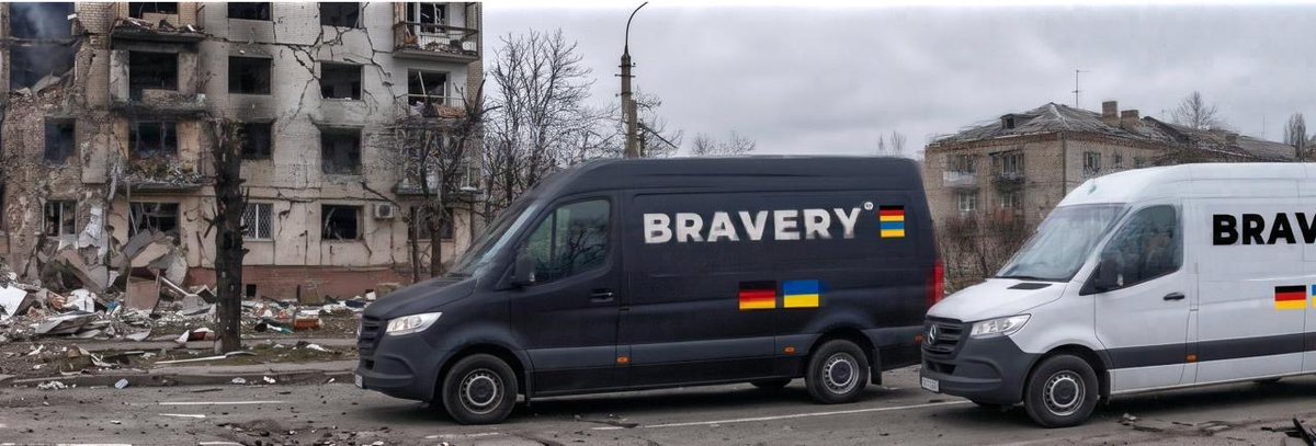 bravery_ev's tweet photo. Nur 48 Stunden nach den schlimmen Angriffen auf Sumy in der Ukraine sind wir mit mehreren Fahrzeugen voller Hilfsgüter auf dem Weg dorthin. Wir helfen vor Ort – so schnell es geht. Aber wir brauchen eure finanzielle Unterstützung, um weitermachen zu können. Bitte spendet auf https://t.co/bD5OWj4GzE [KI Bild zum Schutz der Fahrzeuge]