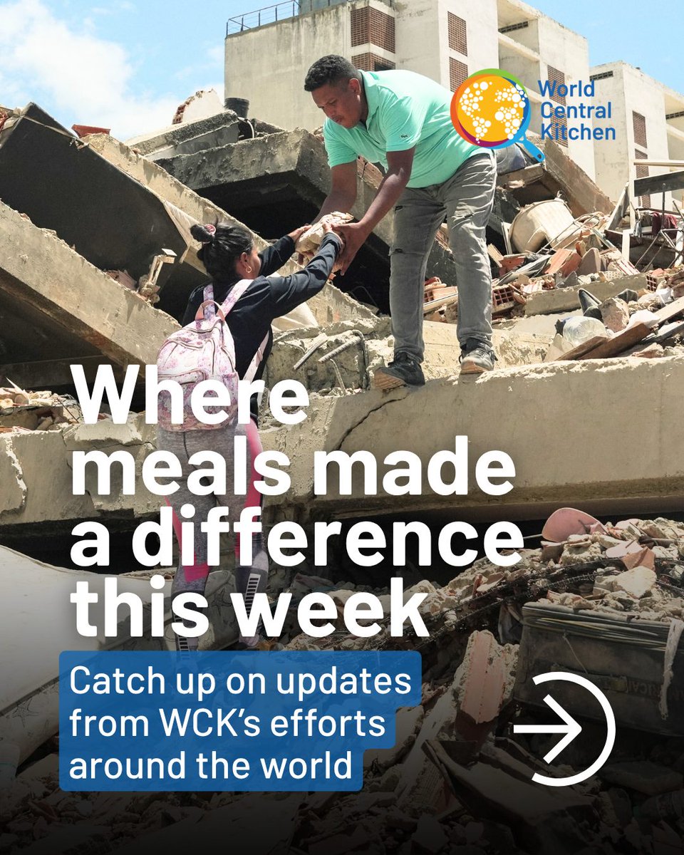 WCKitchen's tweet photo. (1/2) Check in with WCK teams around the world to see where you helped make a difference this week.

When disaster strikes, WCK is on the ground quickly with warm, nourishing meals for impacted communities. See where your support helped ensure those meals reached people in need. ⬇️ #ChefsForTheWorld #FoodIsLife