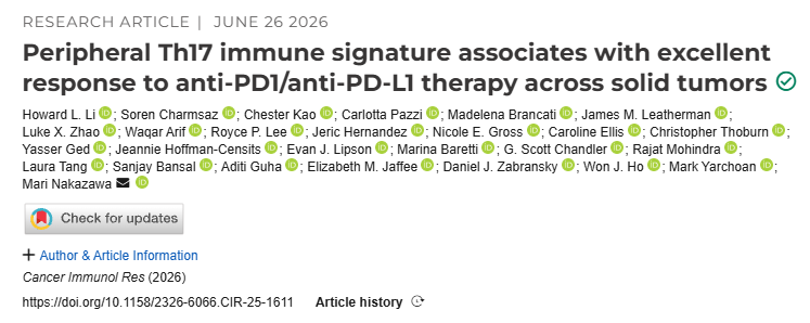 MarkYarchoan's tweet photo. New work from our group @mnakazawa7 @howardli123 using the JH ICI biobank:
Exceptional responders to ICIs - the “tail of the curve” - are marked by activation of the CD4/Th17 pathway
https://t.co/vNYu6y7Rzm
@hopkinskimmel https://t.co/stsTTODYG1