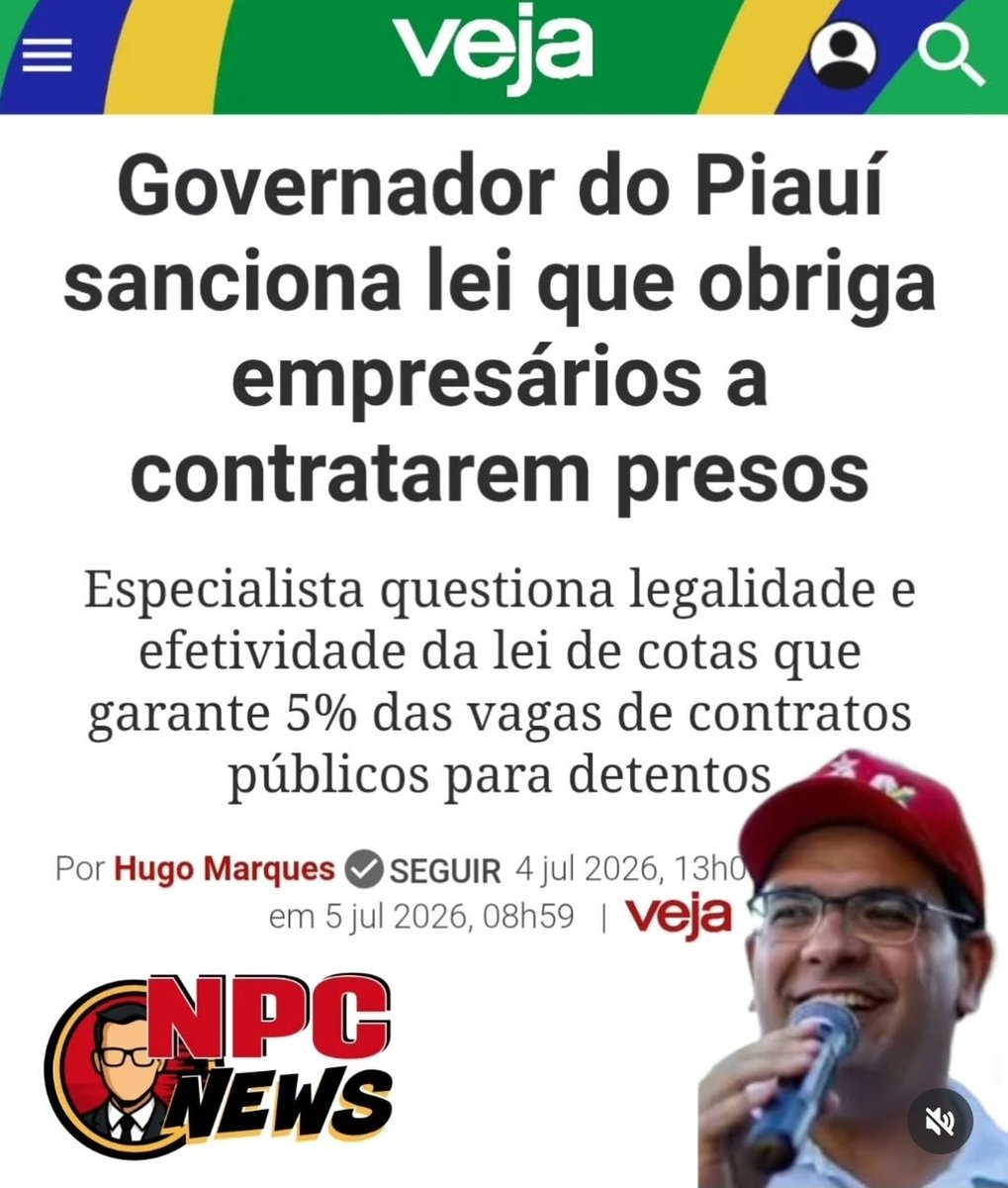diegomuguetrj's tweet photo. INVERSÃO TOTAL DE VALORES: O BRASIL DO AVESSO! 🤡🚨

​Enquanto o cidadão de bem acorda às 5h da manhã, pega ônibus lotado e rala o mês inteiro para tentar conseguir um emprego, o governo do PT no Piauí cria cota obrigatória para contratar PRESOS!

​É o fim dos tempos. Quem cumpre a lei que se dane, o privilégio agora é de quem cometeu crime. O trabalhador honesto virou palhaço na mão dessa gente!