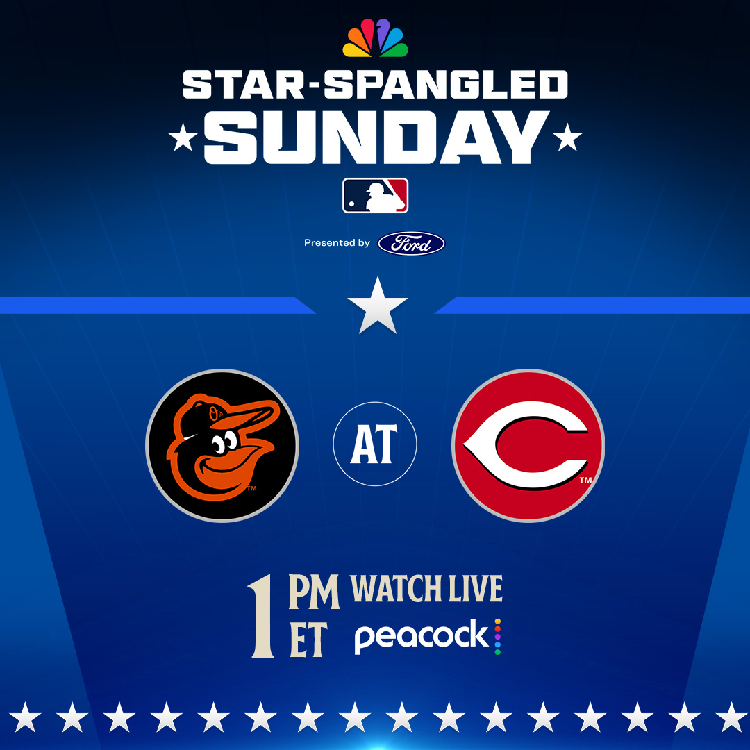 Reds's tweet photo. #StarSpangledSunday
Reds-Orioles
⏰ 1 PM ET  
📺 Live on @Peacock https://t.co/eOmNcSkKkZ