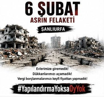 AdnanPak63's tweet photo. Şanlıurfalıyım 6 Şubat Depreminde Depremin Şiddetinin İsmi Devlet Tarafından ASRIN FELAKETİ diye Adlandırıldı.Haftalarca Evlerimize Giremedik Dükkanları Açamadık Vergi Borçlanmalarımız Keyfi Olmadı.Durumu Fırsat Bilip Faizini İle İşlem Yapmak Zulümdür #YapılandırmaYoksaOyYok https://t.co/bTOwqDsYS3