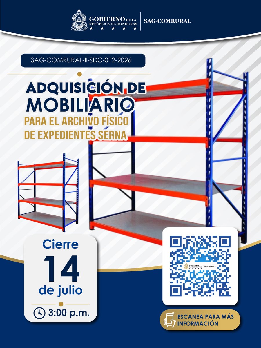 ComRuralHN's tweet photo. ADQUISICIÓN DE MOBILIARIO PARA EL ARCHIVO FÍSICO DE EXPEDIENTES SERNA
https://t.co/55onuNoZTX https://t.co/HzdEcS2UYB