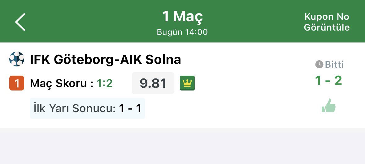 xvatessx's tweet photo. ✍️ YAZZZZZZZZZ. 🔥 🔥 🔥 

🤜 Grubumuzun 4. Skoru 

⚽️ Goteborg 🆚 AIK

✍️ Skor : 1-2 ✅✅✅

📊 Oran : 9,81 ✅✅✅

#skor #iddaa #bülten #hergünskor #pazar https://t.co/aCJRWJ6N59
