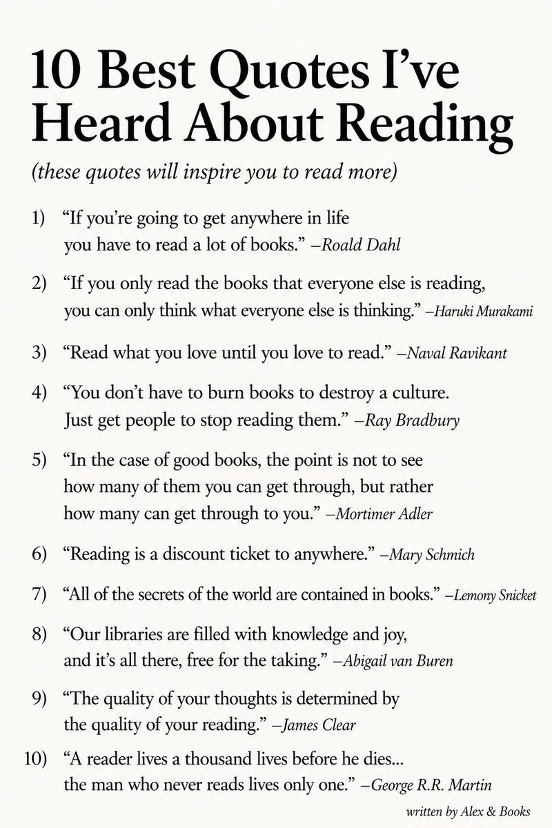 AlexAndBooks_'s tweet photo. 10 Best quotes I've heard about reading:

(these quotes will inspire you to read more books) https://t.co/vAvVgzXWft