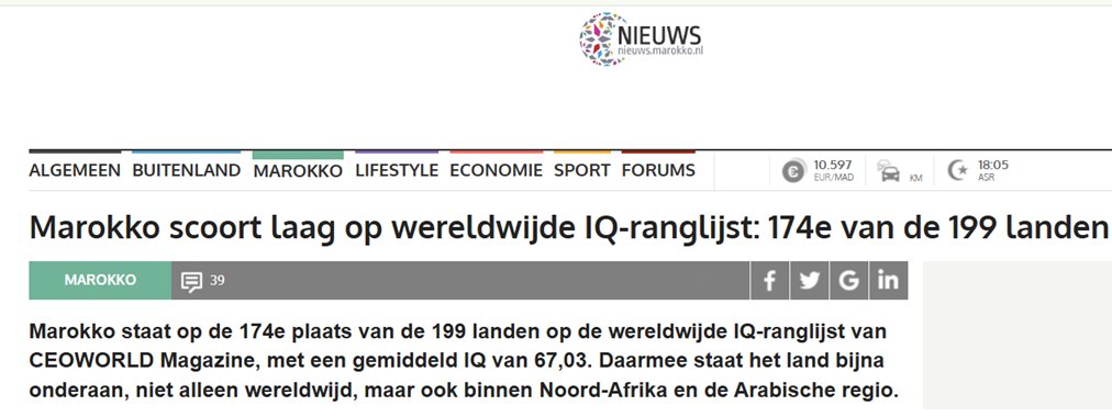 EnkelEchtNL's tweet photo. 🫵De hoofdreden waarom Marokkanen altijd overlast geven, gewelddadig en intimiderend zijn is een laag IQ. Op https://t.co/LXhIqeiEKf lees je 174e van 199 landen met ~60; een lichte verstandelijke beperking dus. Dat komt door het hoge inteeltgehalte door neef-nicht huwelijken. https://t.co/7POTIHyeAV