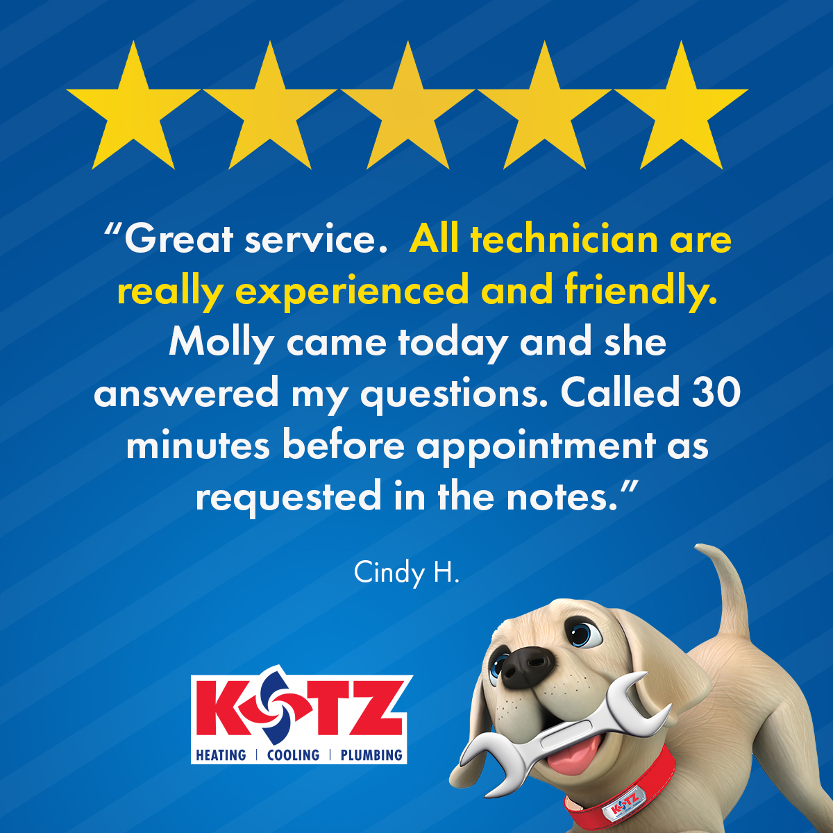 KotzHeating's tweet photo. Another 5-star review, and we couldn't be more grateful. ⭐ Thank you for trusting Kotz with your home and comfort. We're always here when you need us. https://t.co/yJHdhUmlRu #Kotz #5StarReview https://t.co/kSs3OmhdJu