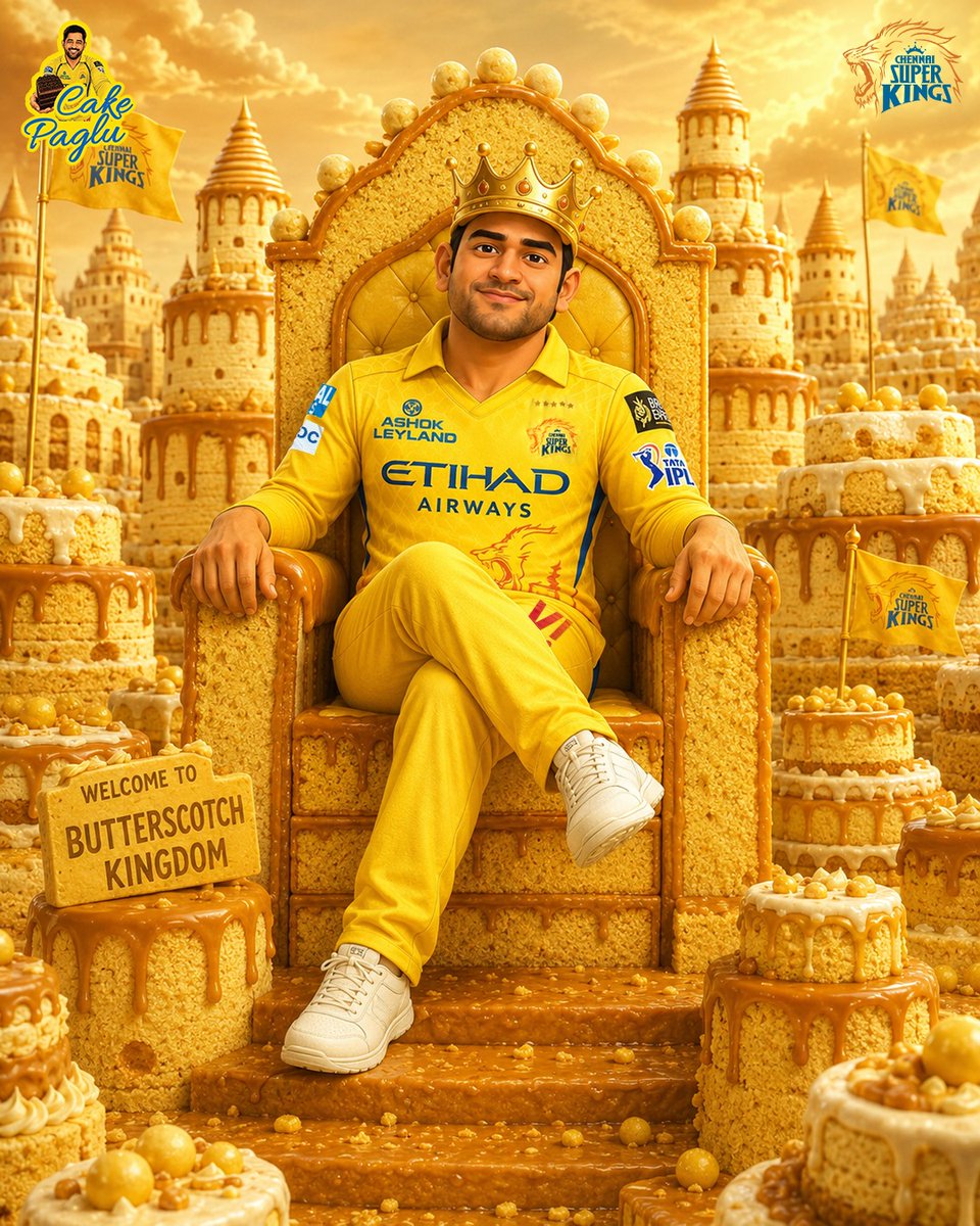 ChennaiIPL's tweet photo. Thala and his world of 
Vanilla 🍨
Butterscotch 🥞

What’s your cake flavour for the #CakePaglu 🎂
Make your cake now link : https://t.co/zkPB3D1rUJ 

#WhistlePodu https://t.co/g9a4ZnJGeX