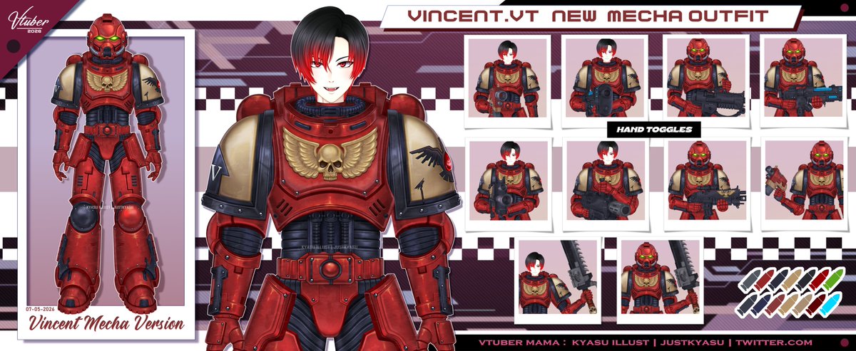 justkyasu's tweet photo. new outfit for my vtuber son~ 
this is my first time making mecha with my new rendering style. It took alot of time to render the guns. It's too detailed🤧

#Live2dCommissions #Live2DShowcase #artmoots #artshare #Envtuber https://t.co/4xKIZUAkkg