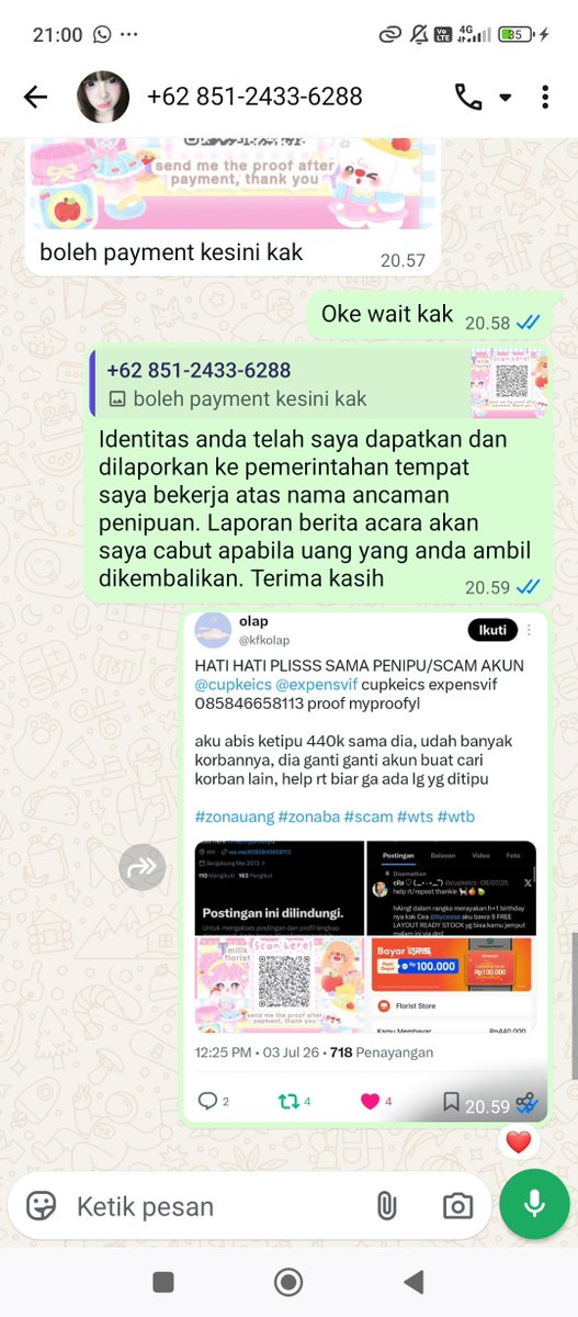 28_l619255's tweet photo. gw bakal up sampe lu muak wahai PENIPU TIKET BIOSKOP b1g1 in this economy @DinaBeber_13 akun lu gonta ganti gw ga bakal nyerah yakin! #zonauang #zonajajan #penipu #scamonline https://t.co/kVIAJegfXf