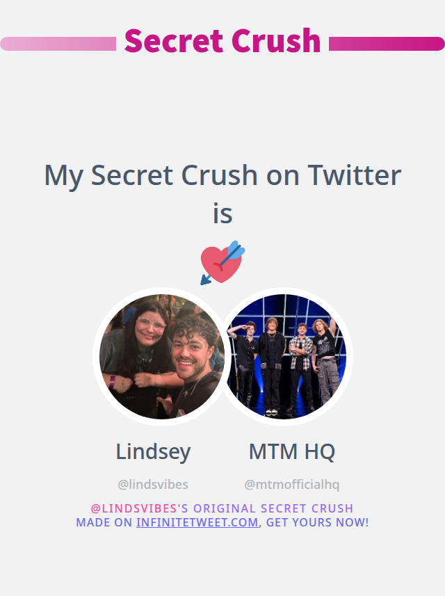 lindsvibes's tweet photo. My Secret Crush on Twitter is @mtmofficialhq

➡️ infinitetweet[dot]me/secret-crush https://t.co/fXH96zGdNb