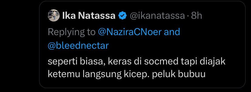 bleednectar's tweet photo. sekarang siape yang kicep? @ikanatassa 

ngape apus rep lu? gak jadi belain rekan sejawat lu yang pengen lu peluk? jawab gua dulu https://t.co/Pn3cEe9z9s