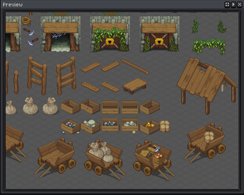 Pixeline's tweet photo. Some more props for mine/camp area! 

I'll soon release date for the upcoming pack, just need to finish showcase level. ✨

#pixelart #indiedev #16x16 #cozyrpg #aseprite #itchio #ドット絵 https://t.co/QKnOZfYbOa