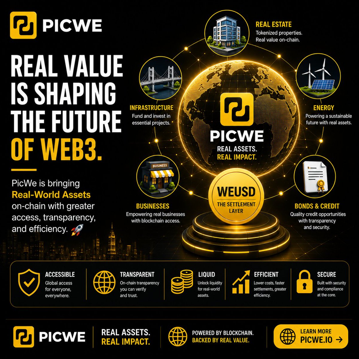 Humble__BTC's tweet photo. The next chapter of Web3 is backed by real-world value.
PicWe is building the infrastructure that makes Real-World Assets more accessible, transparent, and efficient for everyone.
Real assets. Real innovation. ๐
#PicWe #RWA #WEUSD #Web3 https://t.co/AWmSpRgSK3