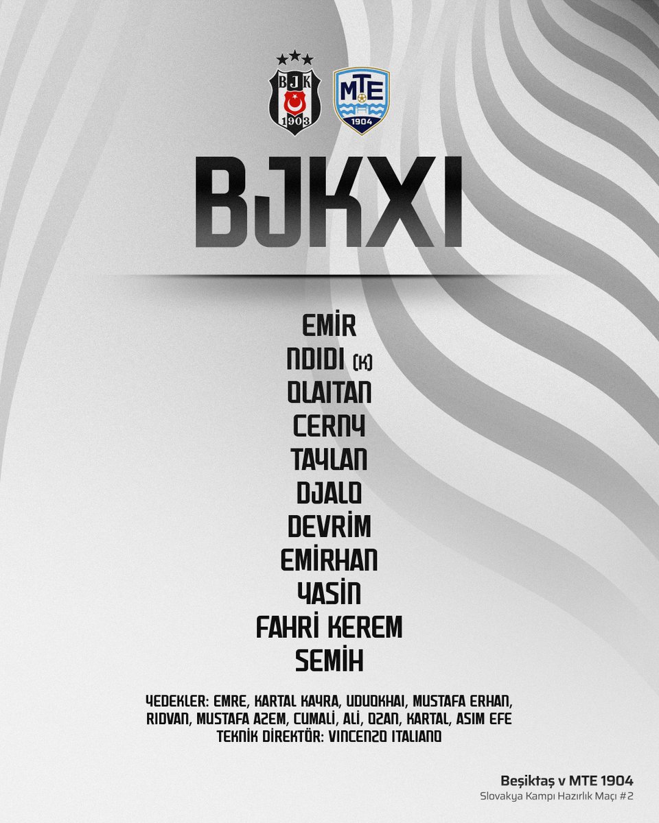 Besiktas's tweet photo. Hazırlık Maçı | MTE 1904 karşısında ilk 11’imiz! 👇 https://t.co/1CLRqs31pG