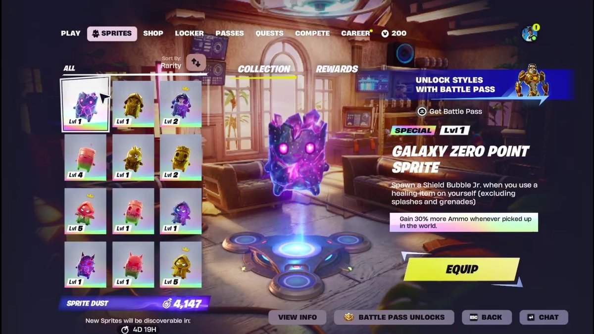 joseph326894's tweet photo. Reminder: Later this season, we will be getting the Lucky Locator Gizmo, which allows you to track down a buried Chest that’s guaranteed to have a Sprite you haven't collected. https://t.co/S3ioRAwJtX