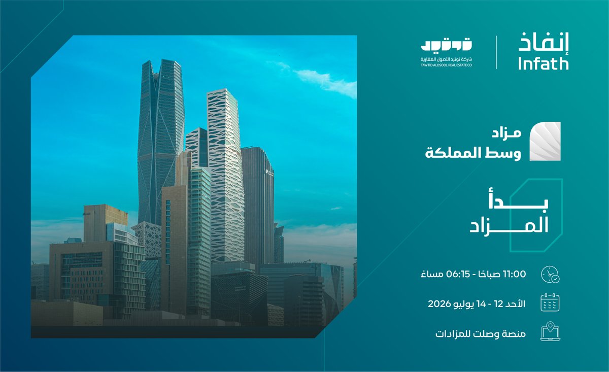 tawtid_alosool's tweet photo. ✅بدأت المزايدة الآن في #مزاد_وسط_المملكة عبر منصة وصلت للمزادات.

🏡 15 عقارًا سكنيًا في عفيف، الدوادمي، ساجر، نفي، ورويضة العرض.

↖️رابط المشاركة:
 https://t.co/lD6Lpr3wKy

📲للتواصل:
0549416651 https://t.co/dOYqN8CqzL