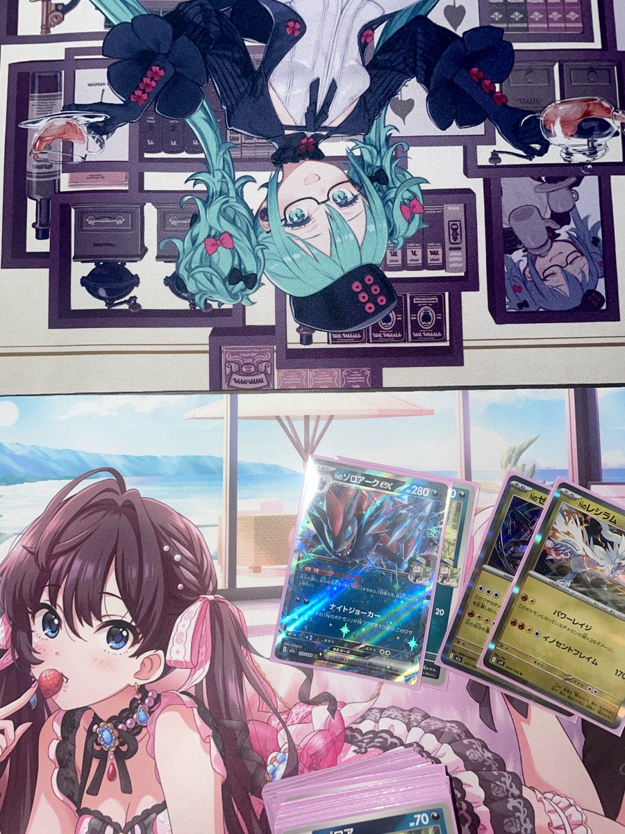 p0w0_'s tweet photo. 新しいプレイマットとデッキｶゝゎﾚヽﾚヽ（╹◡╹） https://t.co/GZlO2isJrO