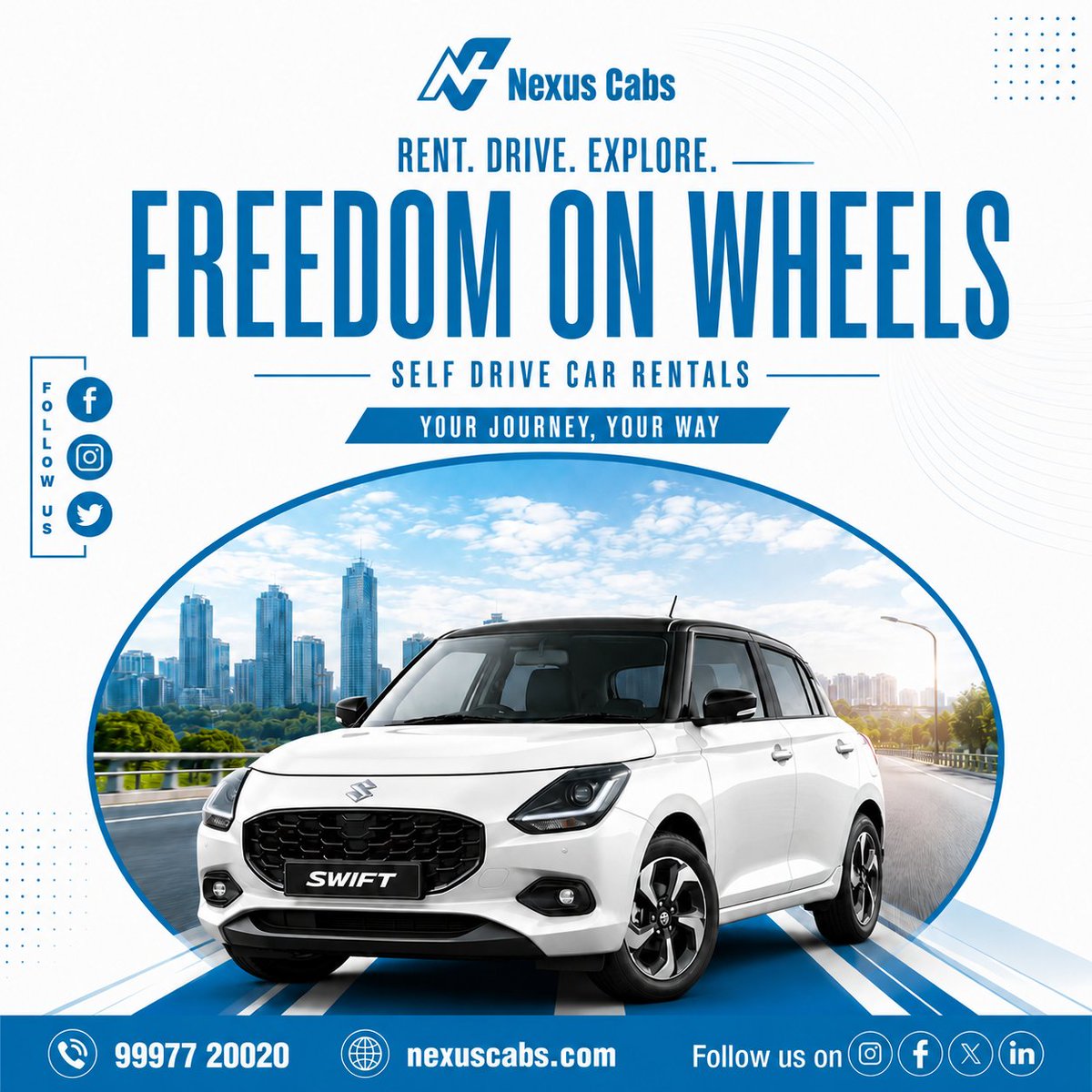 nexus_cabs's tweet photo. Experience the freedom of self-driving with Nexus Cabs. Clean cars, easy booking, transparent pricing, and complete control of your journey.

#NexusCabs #FreedomOnWheels #SelfDriveCarRental #DriveWithoutLimits #SwiftOnRent #RoadTripReady #CarRental #TravelIndia #ExploreMore https://t.co/jX5kidvMW0