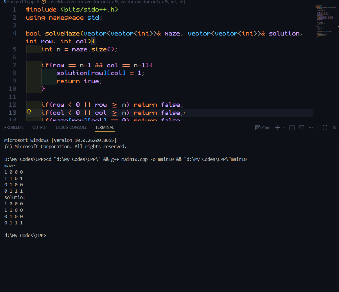 femrox9's tweet photo. #LSPPDay35 Today, I solved two backtracking problems in C++. One is a maze solver that backtracks dead end paths to find a valid route and other is string permutations by swapping characters recursively at each position. #LearningWithLeapfrog #60DaysOfLearning2026 @lftechnology https://t.co/V47MxVdAwA