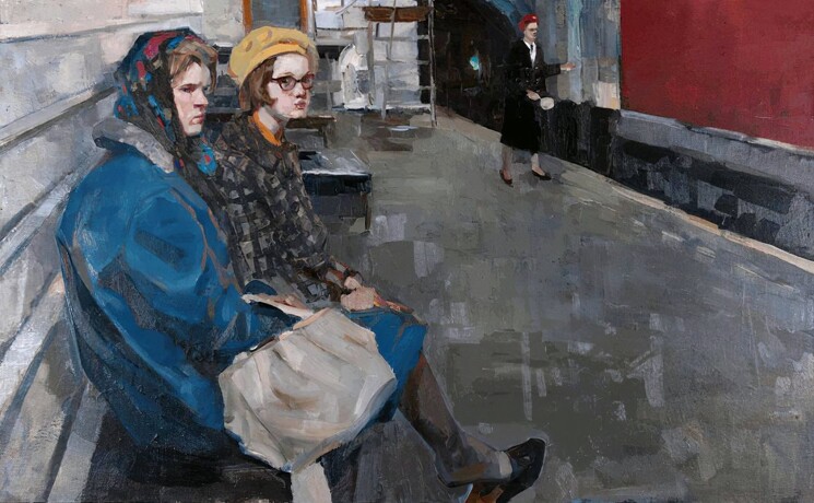sovietvisuals's tweet photo. "In the Metro" painting by Genrikh Kilpe, USSR, 1963. https://t.co/w6kCaPi5qj