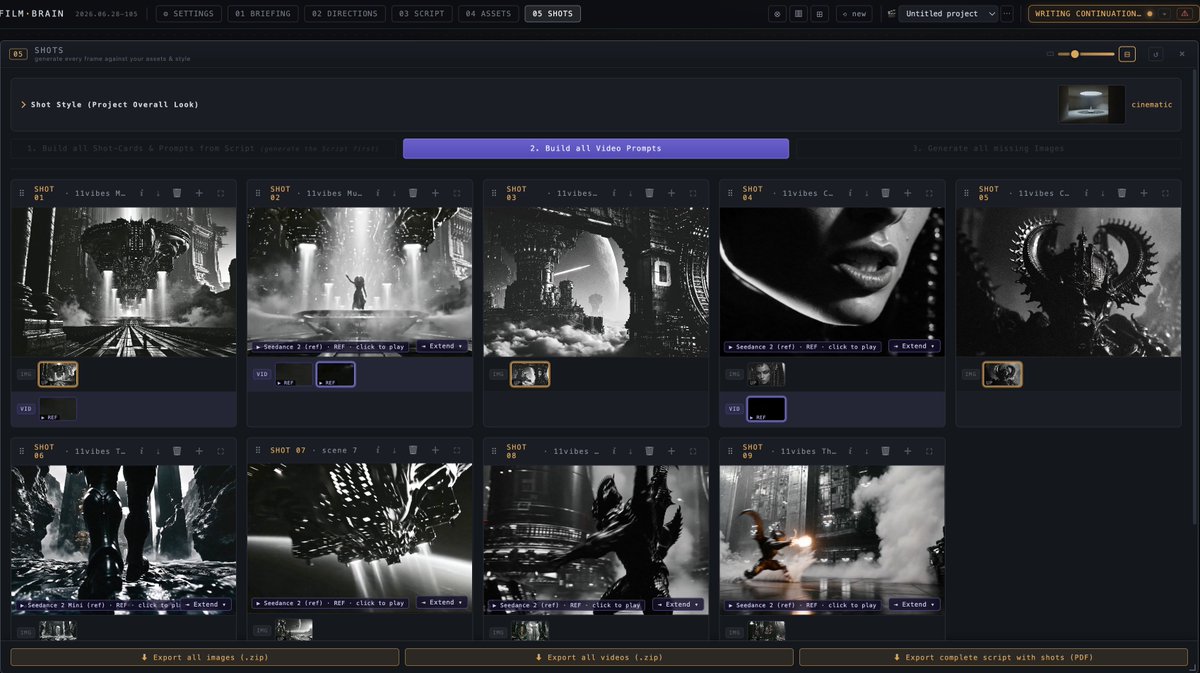 Ben__Springer's tweet photo. Little sunday vibe film tests with @filmbrain_io . The workflow is getting better every day. Fable 5 is integrated and writes smart seedance 2 shots and knows about all other uploaded shots in the background (better context understanding). https://t.co/mj1D77Rgiv