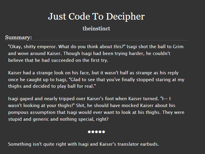 _theinstinct's tweet photo. An extremely cracky E-rated #kiis oneshot, ft. Isagi's thigh fetish, some questionable translator earbuds, and overall self-indulgence. 🥀🧩
Read here: https://t.co/1259xYwO44
#カイ潔 https://t.co/iYmXzYvz7M