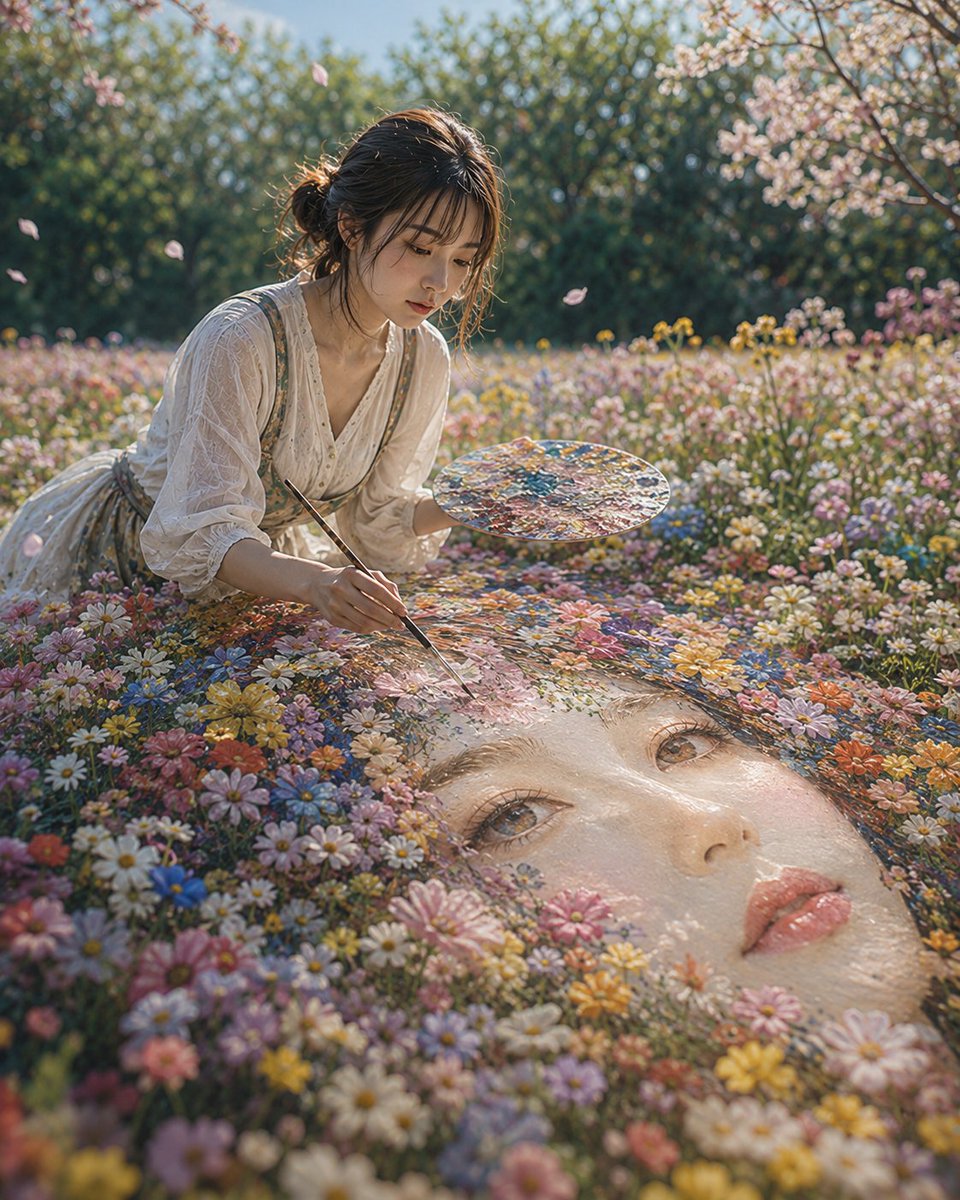 Woman Painting a Floral Portrait