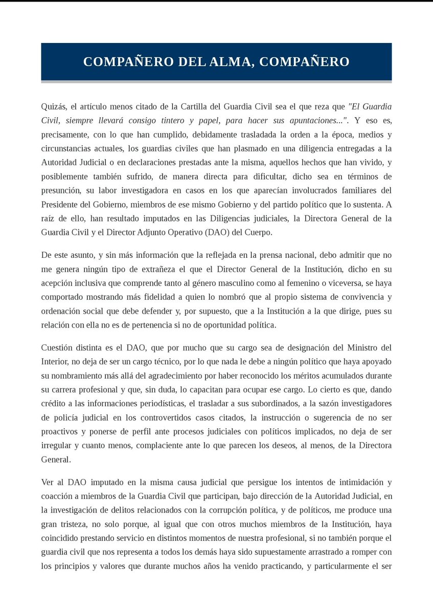 justiciaGCPN's tweet photo. ¡BASTA YA DE ENFANGAR Y DESTRUIR EL HONOR DE LA GUARDIA CIVIL! 

La cúpula de esta gran institución encabezada por dos imputados, su Directora y el DAO ha dejado de servir a España para convertirse en el escudo de corruptos y criminales.

No están para proteger al ciudadano, están para:
Amedrentar a los guardias civiles íntegros que se atreven a investigar la verdad, coaccionar a quienes anteponen el deber a los intereses políticos. Dar cobijo y protección a la corrupción que carcome las instituciones.

El General Garrido Roca ha sido claro: o se desvinculan de las órdenes políticas y recuperan la lealtad al Cuerpo, o se van. 

¡La Guardia Civil no es una herramienta para corruptos!

#GuardiaCivil #Corrupción #Honor #BastaYa #CasoLeire