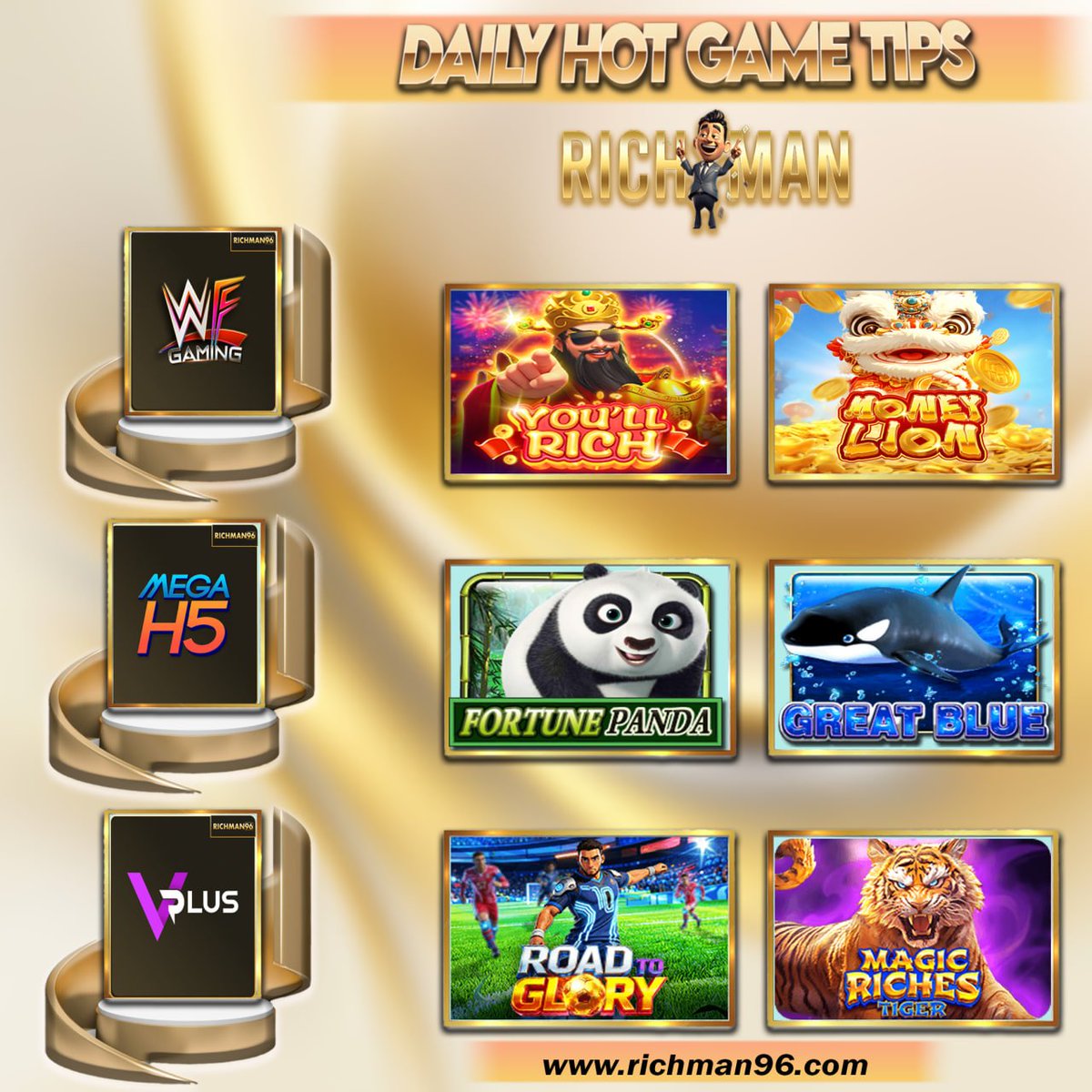 richman6663's tweet photo. 🔥🎰Hot Tips Game For Wallet 🎰🔥

🔥PLATFORM : WF GAMING🔥
 🔝GAME: YOU'LL RICH💸
 🔝GAME: MONEY LION💸

🔥PLATFORM: MEGA H5 🔥
🔝 GAME : FORTUNE PANDA 💸
🔝 GAME:  GREAT BLUE 💸

🔥PLATFORM: V PLUS 🔥
🔝 GAME : ROAD GLORY  💸
🔝 GAME:  MAGIC RICHES TIGER💸 https://t.co/66FXDODDvG