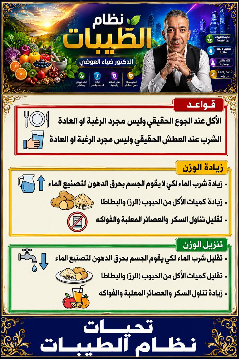 Tayyibat2026's tweet photo. ما هي الخطوات اللازمة لزيادة أو نقصان الوزن https://t.co/z08e5a6Psv