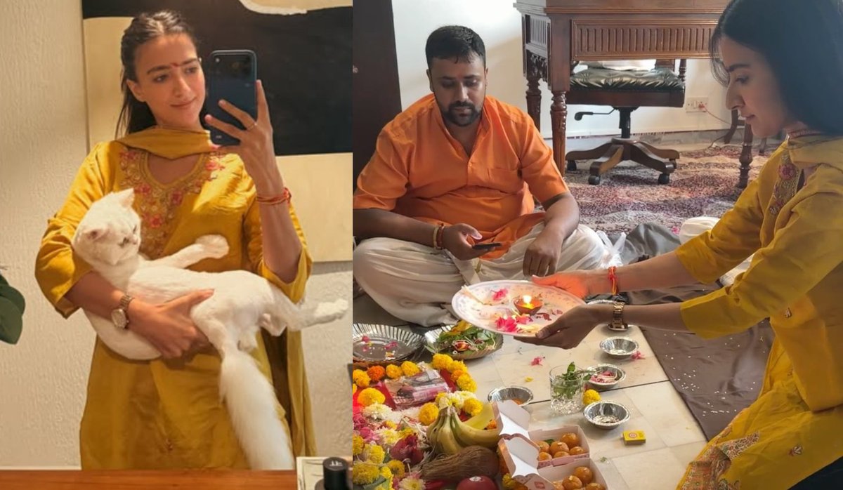 Sharroh45's tweet photo. The Moroccan French Muslim actress Soundous Moufakir performed a traditional Hindu prayer at her skincare brand launch. 🕉️

Now, Muslims from all over the world are trolling and spreading hate in her comment section. https://t.co/jRzf5ROEcD