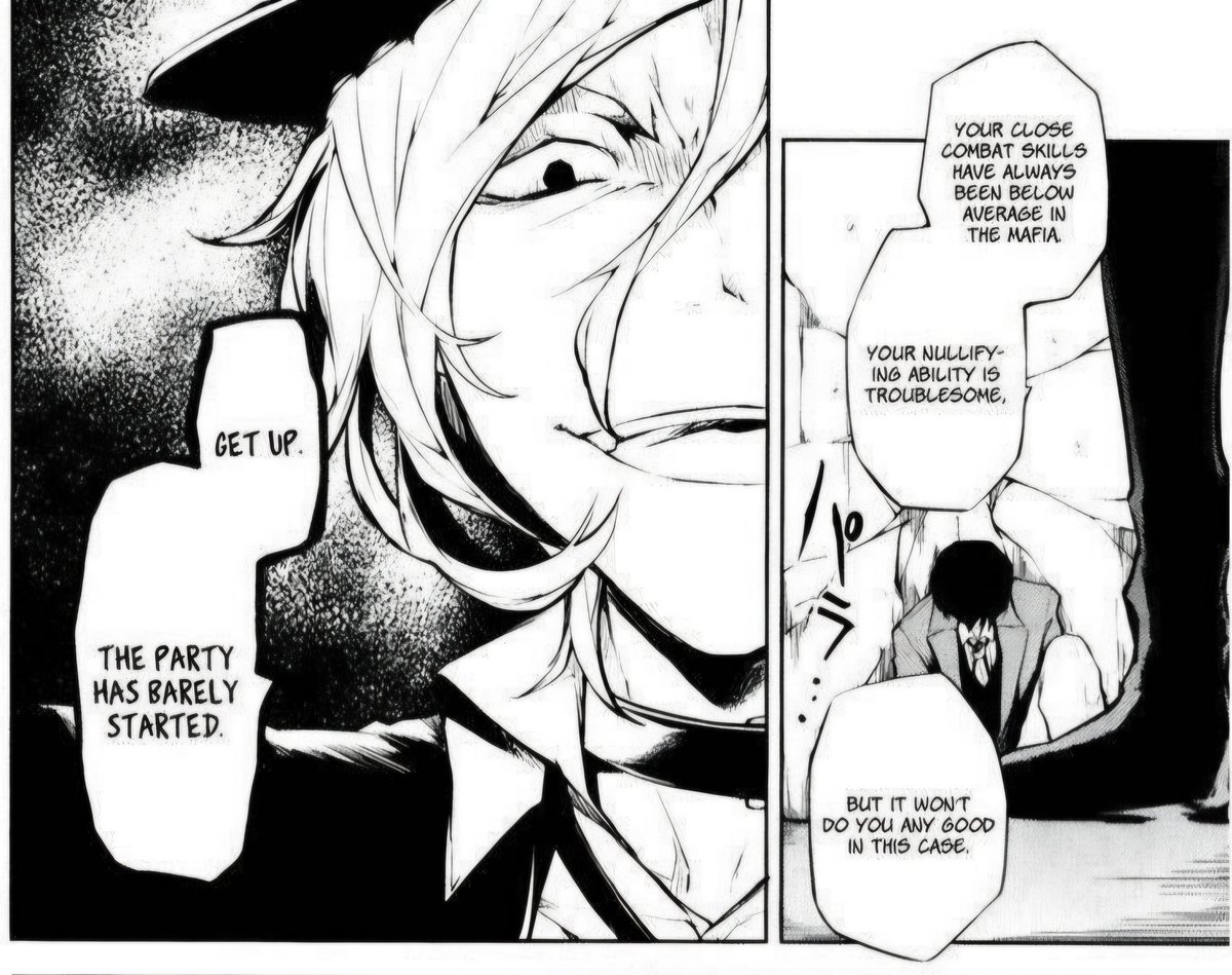 corruptionera's tweet photo. I love the idea that Chuuya refuses to call Dazai's ability 'No Longer Human' because he hates the implication that Dazai isn't human. He'll just call it 'your nullification' every single time https://t.co/AgGqYvzaxO
