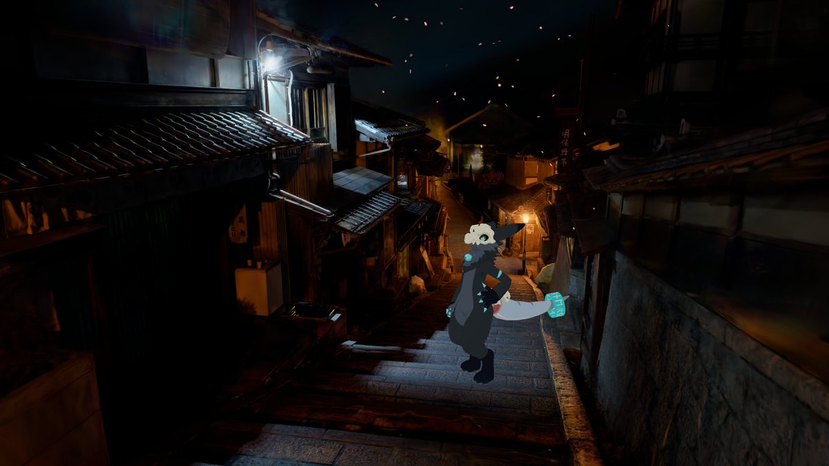 bluesomebeta's tweet photo. 「新・深夜の京都散歩」に行ってきました✨
ピントが合っているところで写真を撮ると、普通に撮った写真に見えるくらいに情報量が多くてすごい！

ロスネくんはゴーストドラゴンだから深夜の散歩とか好きそう🐾
#VRChat #Rosune https://t.co/IN0ic7FoMX