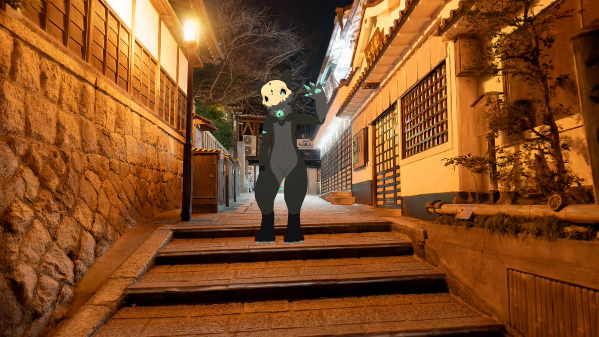 bluesomebeta's tweet photo. 「新・深夜の京都散歩」に行ってきました✨
ピントが合っているところで写真を撮ると、普通に撮った写真に見えるくらいに情報量が多くてすごい！

ロスネくんはゴーストドラゴンだから深夜の散歩とか好きそう🐾
#VRChat #Rosune https://t.co/IN0ic7FoMX