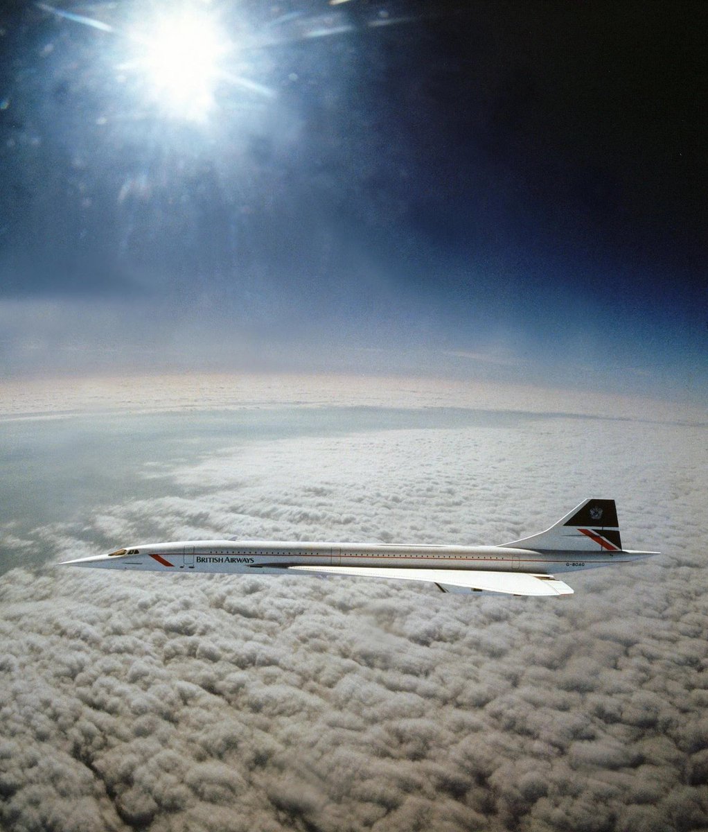 Turbinetraveler's tweet photo. THE ONLY PHOTO EVER TAKEN OF CONCORDE AT MACH 2
This remarkable image shows Concorde G-BOAG cruising at Mach 2 (1,350 mph) over the Irish Sea in April 1985.

Captured from an RAF Panavia Tornado fighter jet, the rendezvous lasted just four minutes as the Tornado, rapidly running low on fuel, struggled to keep pace with the supersonic airliner.

At Mach 2, Concorde's 204-ft airframe stretched by nearly six inches due to aerodynamic heating. Temperatures reached approximately 127°C (261°F) at the nose and wing leading edges, while its distinctive high-reflectivity white paint helped dissipate the intense heat generated by supersonic flight.
📸: ConcordePhotos